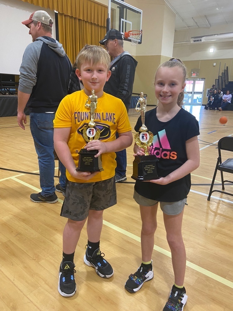 Congratulations to two of our talented fourth grade athletes, Drew Dettmering and Kelsi Sales, for winning the Elks State Free Throw Competition! They will represent Fountain Lake and Garland County for regionals in Kentucky. So proud of them! 🏀