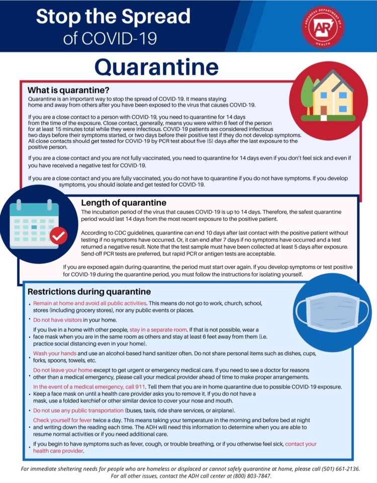 Quarantine & Isolation Guidance from the Arkansas Department of Health